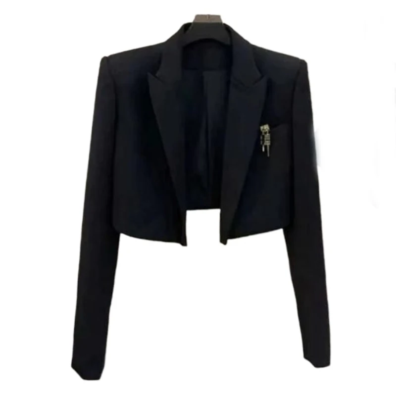 

Женский укороченный черный пиджак-блейзер Baichunqiu