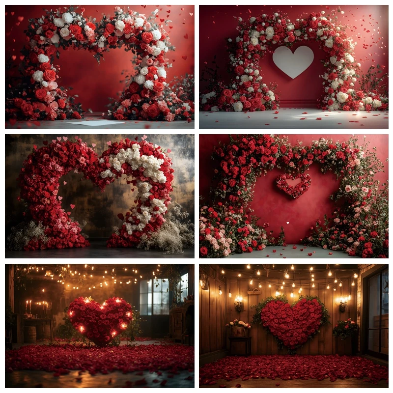 

Valentine's Day Rose Flower Heart Photography Backdrop Couple Portrait Photographic February 14 Party Background Photo Studio