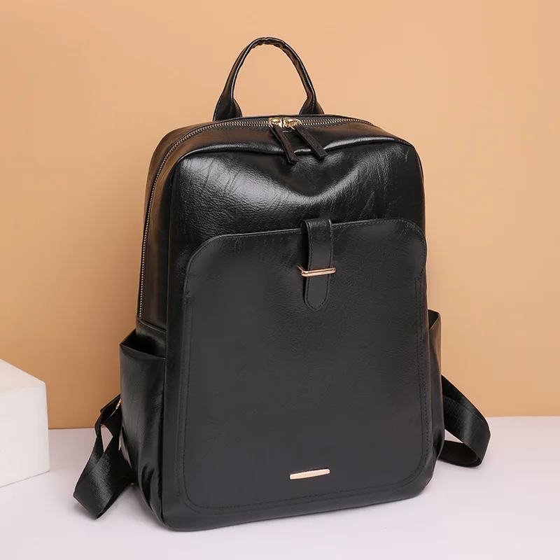 Imagem -04 - Mochila de Couro Macio para Mulheres Grande Capacidade Impermeável Casual Ipad Móvel Simples Retrô Moda Novo 2023