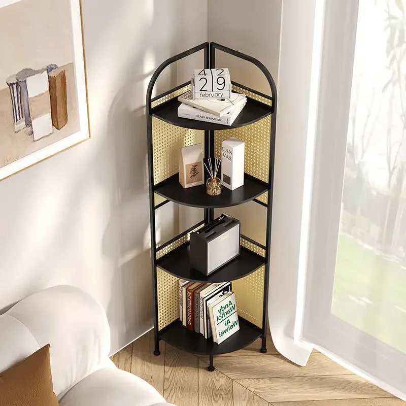 Iron Storage Rack Living Room Small Corner Display Rack Light Luxury Multi-Layer Book Storage Rack Display Cabinet Bookshelf