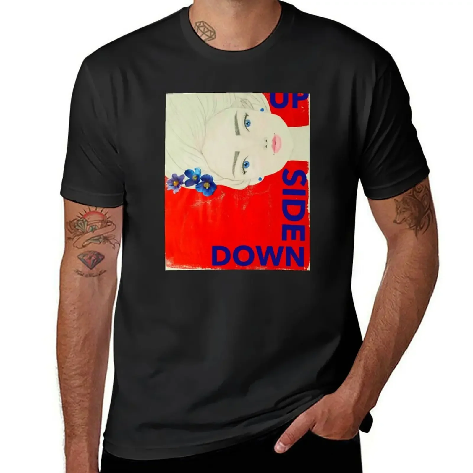 Up Side Down - beautiful girl face drawing by CoolCleverCute T-Shirt rapper graphic tees essential t shirt T-shirt men