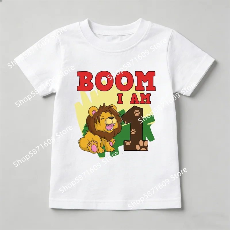 

Lion Number Printed Children's T-shirt Boom Fashionable and Comfortable Short Sleeved Shirt for Boys and Girls