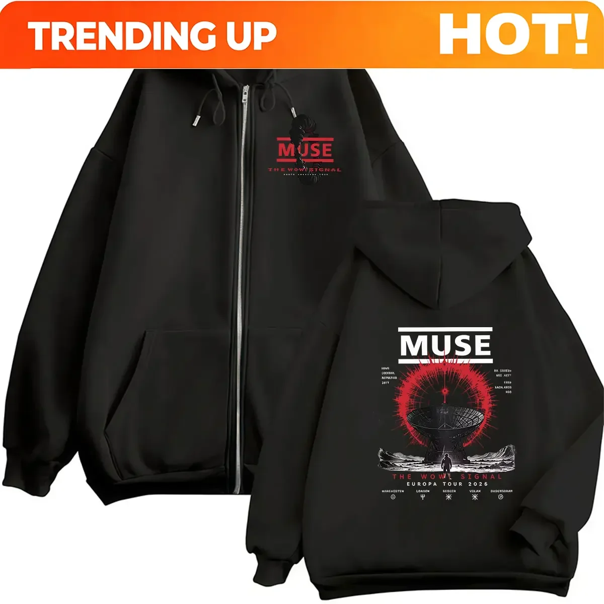 Customization Rock Band MUSE The Wow! Signal Europa Tour 2026 Hoodie Men's Hip Hop Pop Loose Pullover Sweatshirt Retro Long Slee