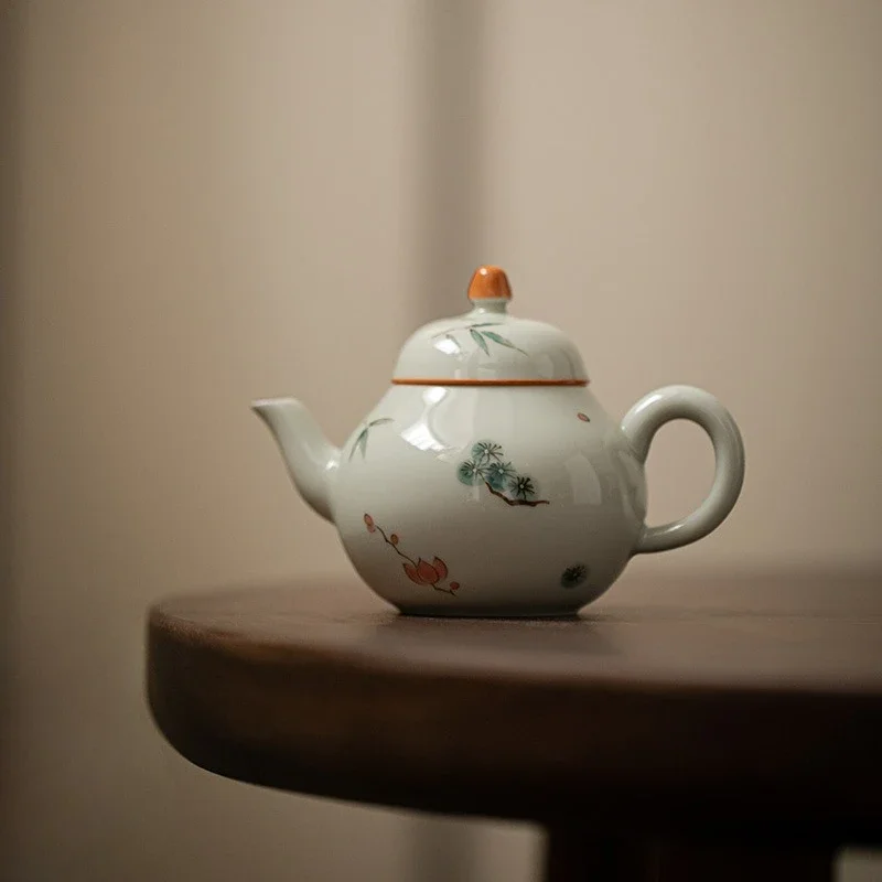 1Pc 120ML Secret Blue Glaze Hand-painted Teapot Literati Household Tea Hand-held Pot Ball Hole Filter Ceramic Teapot Tea Service