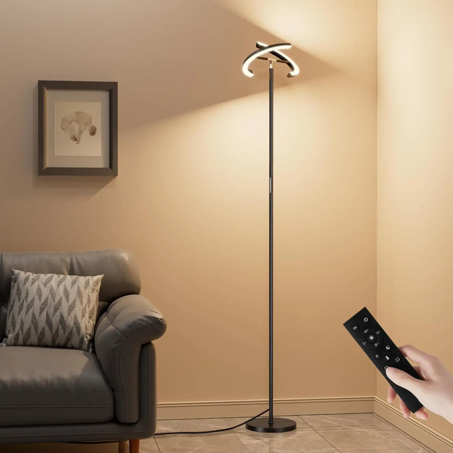 

70" LED Floor Lamp, 40W/2400LM, Rotatable, Touch & Remote, Dimmable, Modern Torchiere for Living Room, Bedroom, Office