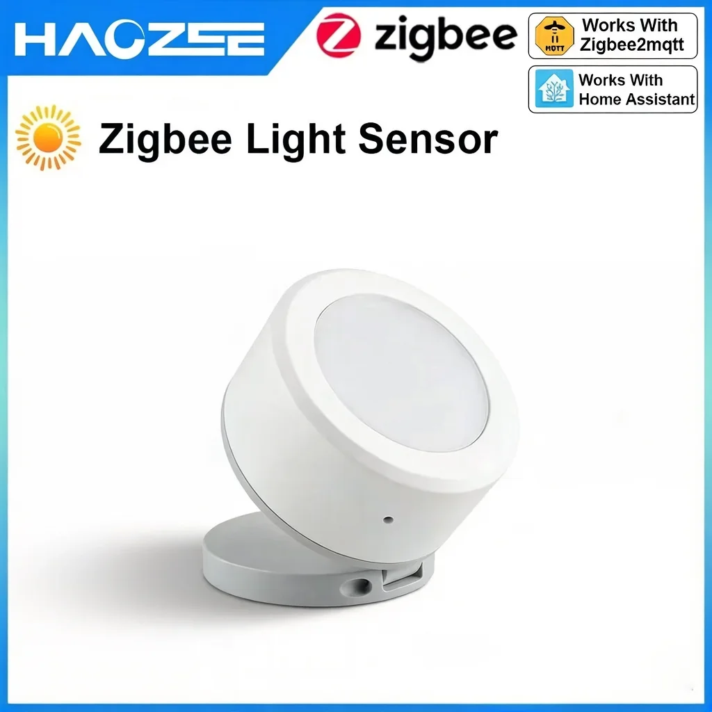Haozee ZigBee Light Sensor Luminance Illumination Brightness Detector Battery Operated Support Home Assistant Zigbee2mqtt