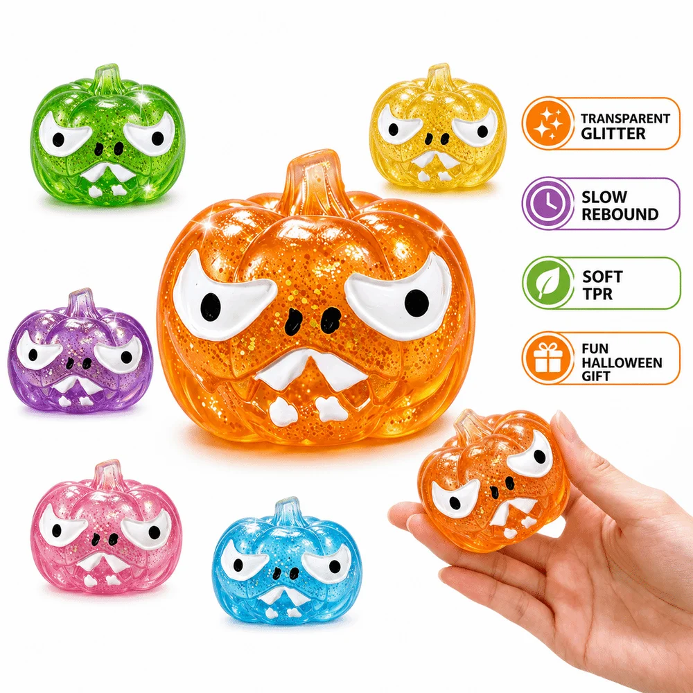 Devil Pumpkin Halloween Dumplings Squeeze Toy Transparent Glitter Slow Rebound Steamed Stuffed Bun Squeeze Pinch Le TPR