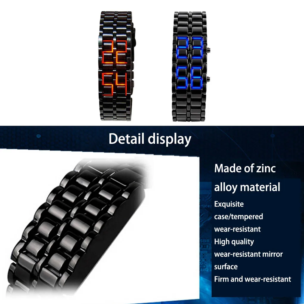 Montre-bracelet numérique LED sans visage pour hommes, lave, style rétro, horloge à main, bracelet, couple amoureux, complet JORed