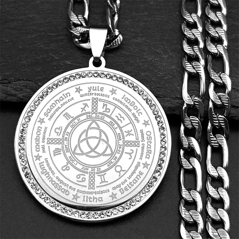 Witch Irish Knot Astrology 12 Constellations Stainless Steel Necklace Women Men Triquetra Pagan Wheel of the Year Jewelry Gift