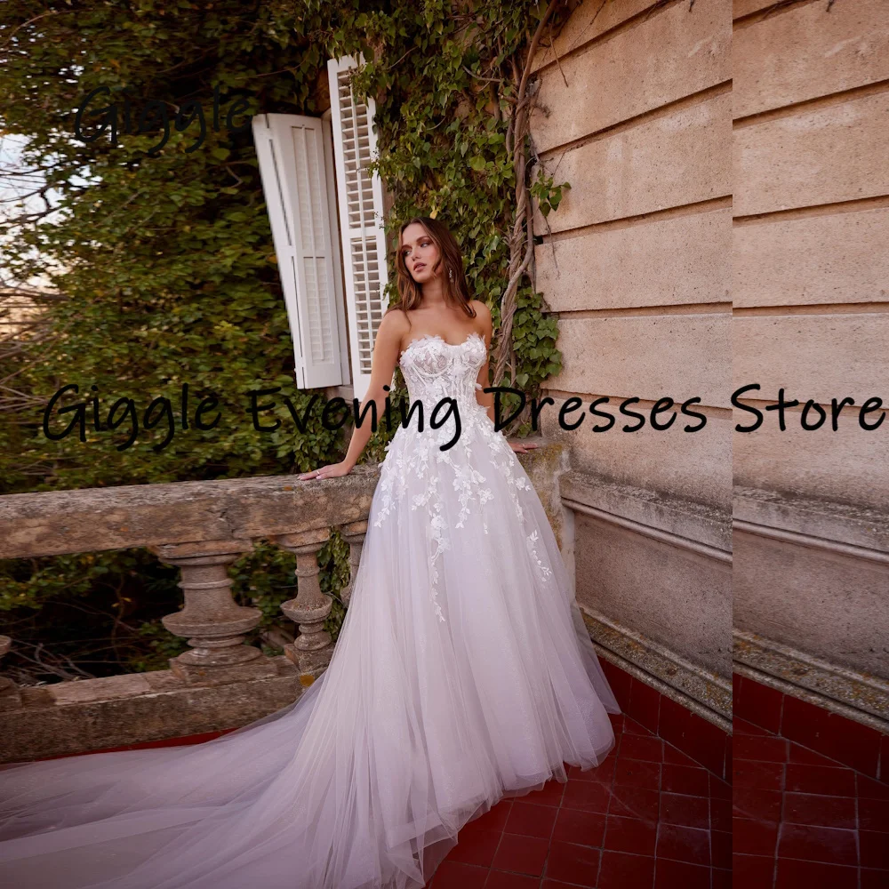 Giggle 3d-flowers Sweetheart Wedding Dresses with Half Sleeves Bride Party Dresses Court Train Backless vestidos novias boda