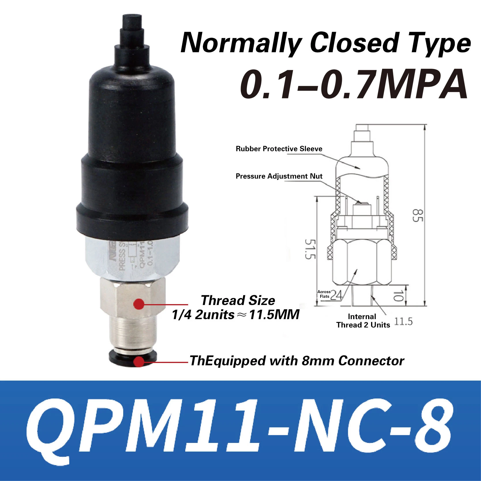 QPM11-NO/NC Adjustable Diaphragm Pressure Switch for Air