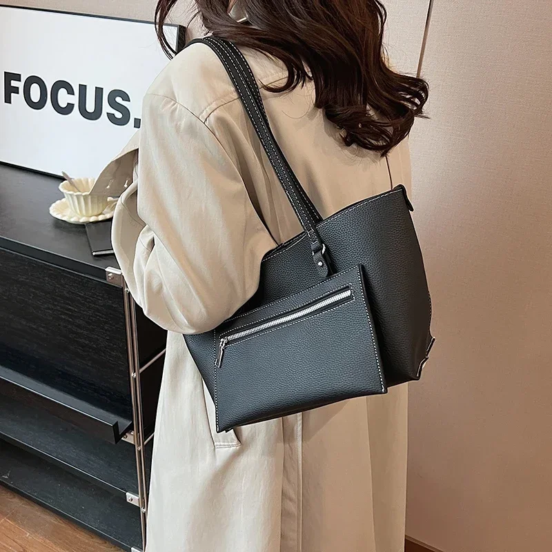 여성용 PU 가죽 숄더백 토트백, 여성 여행 가방, 디자이너 럭셔리 레이디 언더암 백, 브랜드 Sac Bolsas 패션, 2 세트