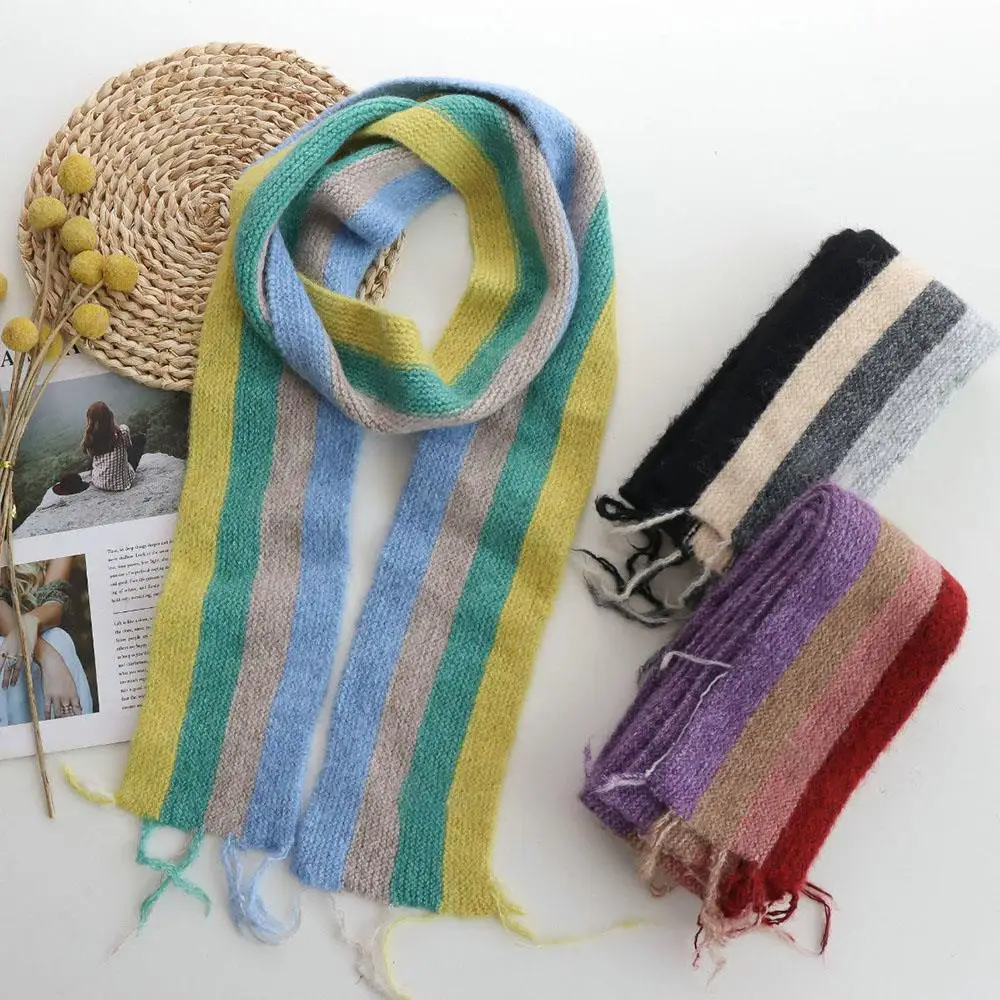 

Вязаный шарф с блоком, узкая версия, теплый дизайн по краям, длинные полосатые шарфы, полосатый цвет, корейский осенне-зимний утеплитель для шеи