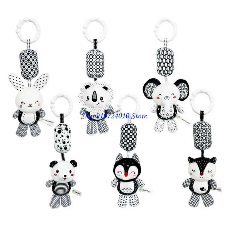 77HD Baby Early Education Toy Zacht Zwart Wit Dierenpluche Hanger Wieg Mobiel