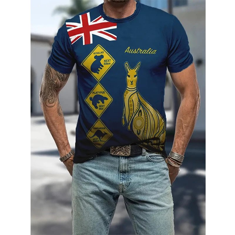 Australia Graphic T Shirts Men Summer Short Sleeve Australian Flag 3D Printed T-shirts Sports Casual Womens Mens Tops Clothing