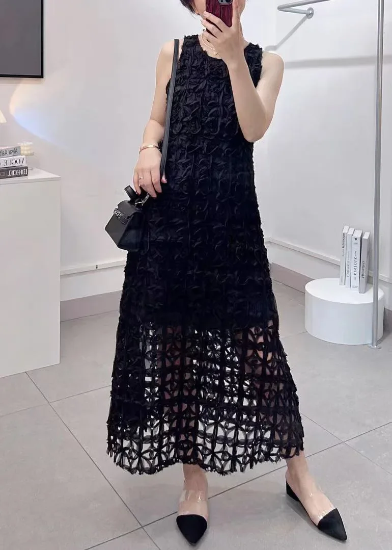 2023 Women's New Lace Hollow Dress Slim Round Neck Sleeveless Evening Birthday Party Woman Elegant Maxi Dress Female