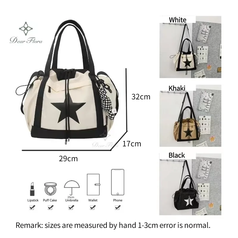 Personality Women Crossbody Bag Y2K Style Large Capacity Couple Shoulder Bag New Casual Nylon Tote Bag Luxury Drawstring Handbag