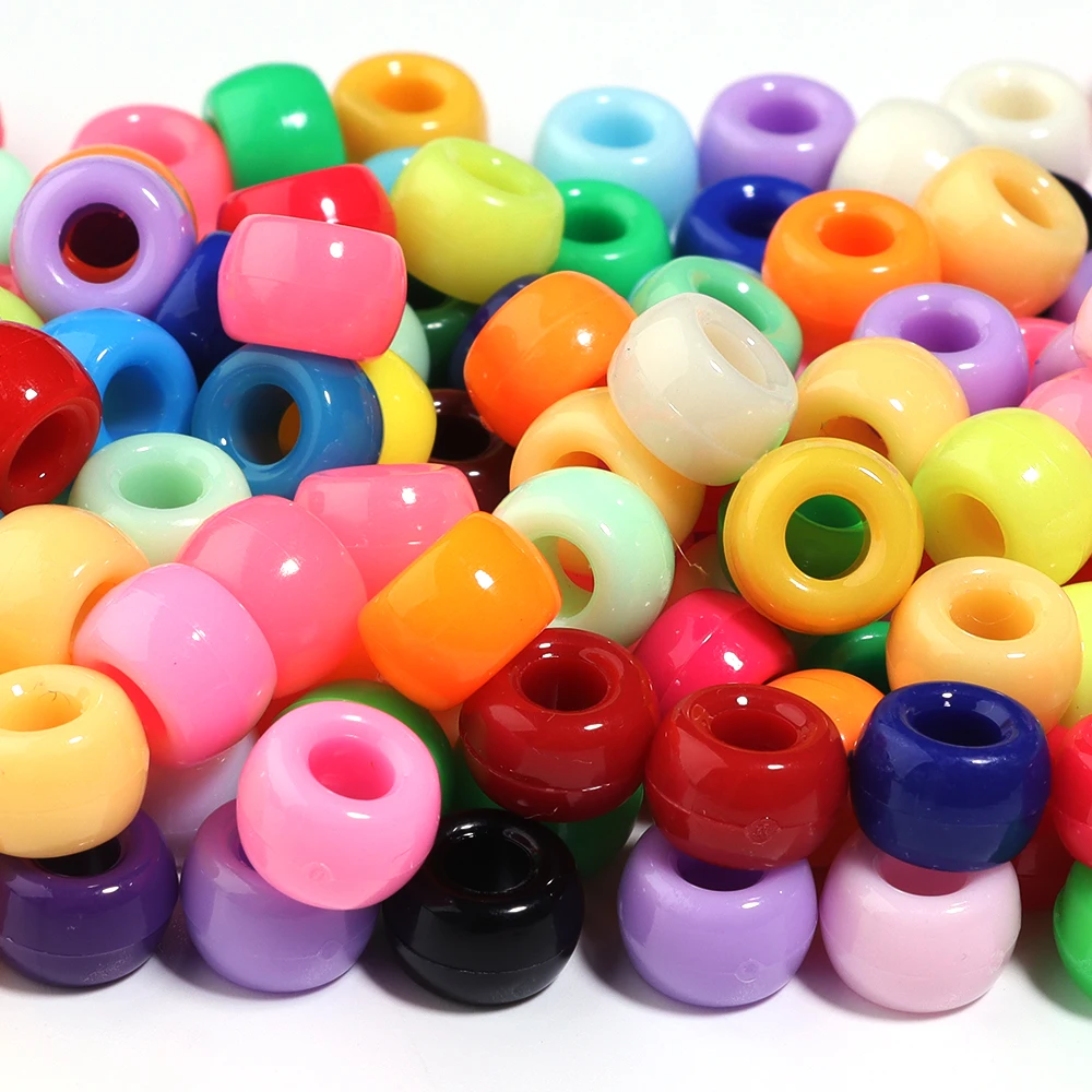 

200pcs 6x9mm Colorful Pony Beads Fashion Big Hole Acrylic Beads Kids DIY Crafts Ornament Making Handicrafts Girls Hair Beads
