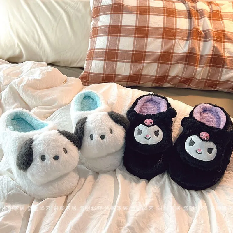 Sanrio Kuromi Pachacco Plush Soft Slippers Y2k Winter Kawaii Baotou Shoes Home Indoor Floor Warm Cute Half Wrapped Cotton Shoes