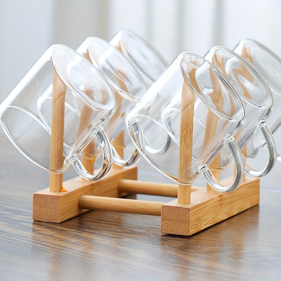 Solid Wood Inverted Drain Cup Holder, Multifunctional Wooden Cup Storage Rack, stable structure keeps cups dry and ventilated