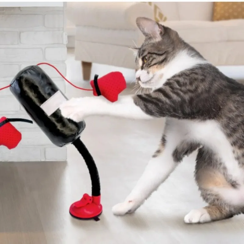 New Cartoon Cat Punching Bag Toy Indoor Kitten Adult Cats Boxing Gloves Suction Cup Color Randomly Shipped Pet Supplies