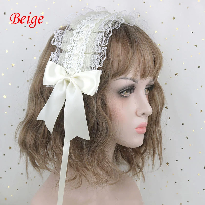 Japanese Lace Bow Ribbon Lolita Headdress Sweet Headband Lolita Cute Soft Girl Anime Cosplay Hair Accessories