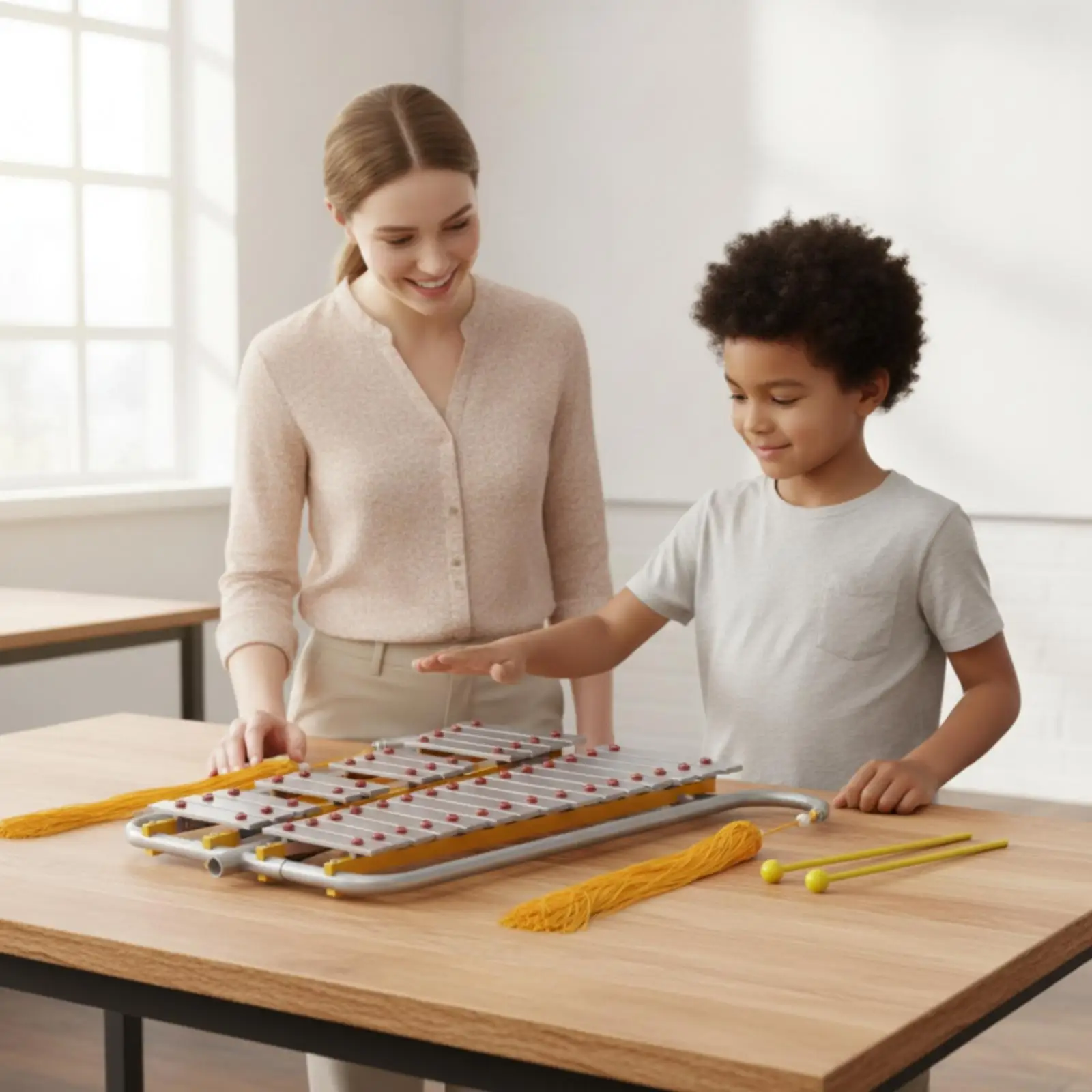 Educational Percussion Bell Lyre 27 Tone Glockenspiel for Kids with Tassels and Support Bar for Music Exercise