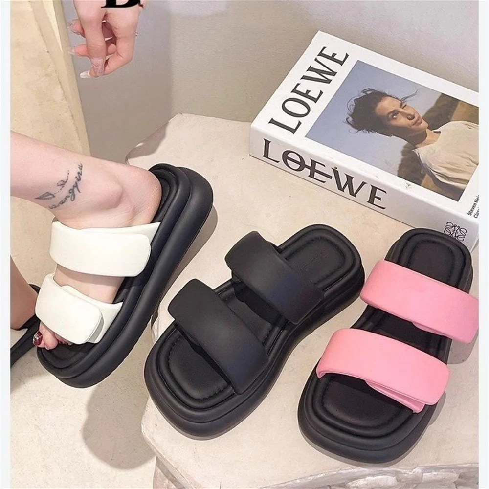 

Double Strap 2024 New Slippers Summer Outdoor Thick Soft Sole Elevated Beach Slippers Woven Roman Sandals Waterproof Platform-6