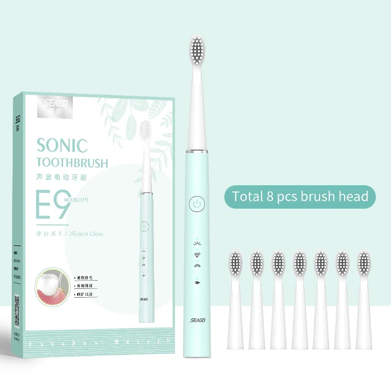 Electric Toothbrush Sonic Waterproof USB Rechargeable Replacement Brush Heads Smart Timer Adult Home IPX7 Waterproof