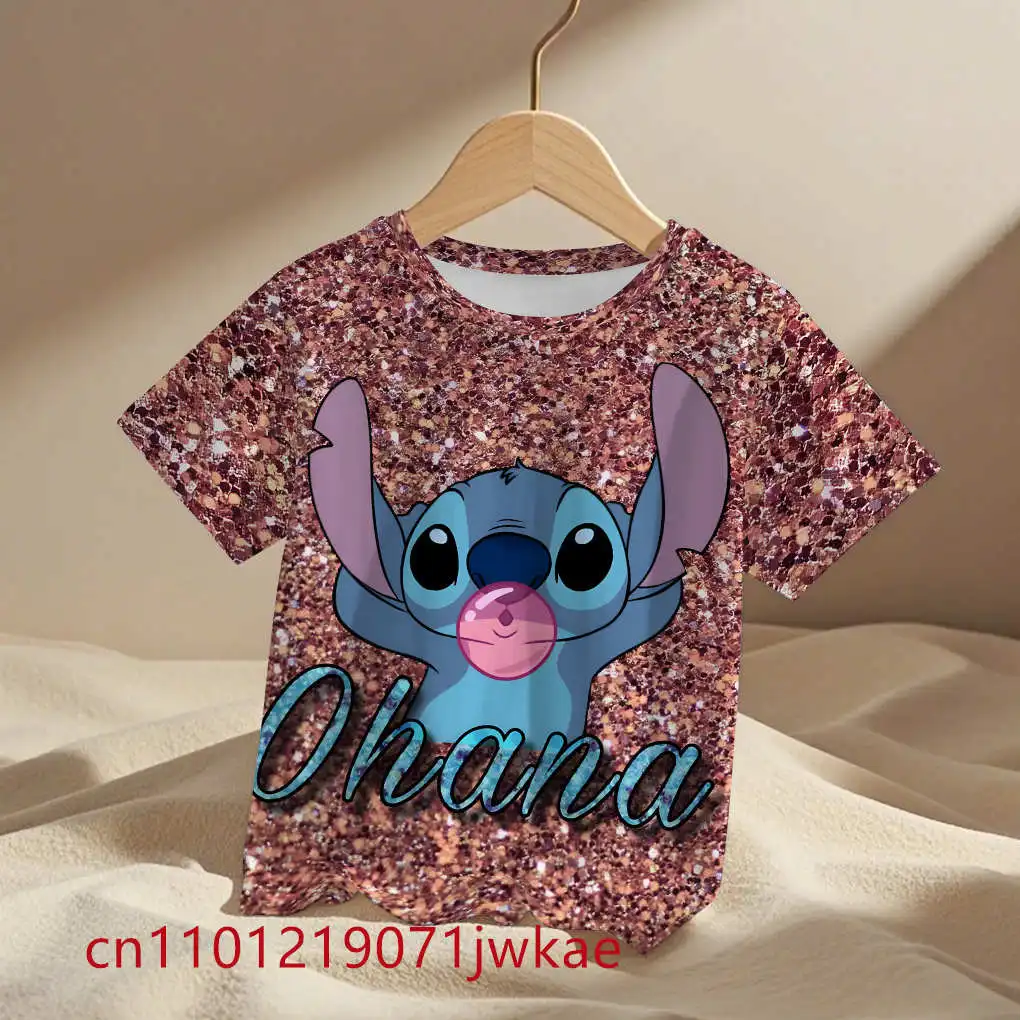 

2025 Summer Children Women Disney Stitch and Angel Couple T Shirt Men Girls Short Sleeve Boy Tees Kids Clothes Fashion T-shirt