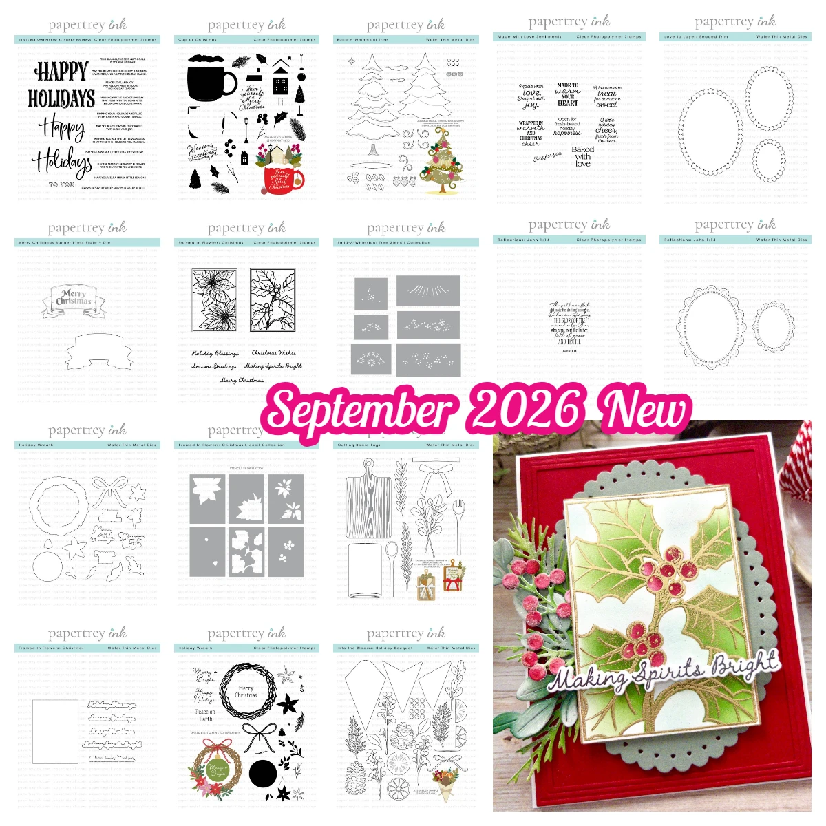 Papertrey Ink Framed in Flowers: Christmas Stamp Set Dies Sentiments Handmade Cards Scrapbook Journal DIY Paper September 2026
