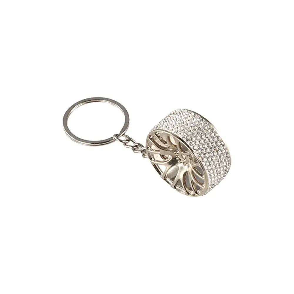 Car Wheel Shape Crystal Wheel Keychain Alloy Metal Car Crystal Wheel Keyring Crystal Exquisite Crystal Tire Wheel Rim Pendant