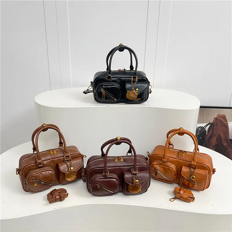 حقيبة بولينج للنساء 2025، حقيبة يد جلدية متعددة الجيوب، مقبض علوي عصري وحقيبة كتف، محفظة كروس على الطراز العتيق