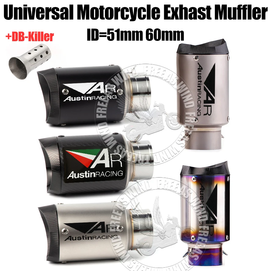 

51mm 60mm SUS Carbon Ti Austinracing Motorcycle Exhaust Muffler Pipe Escape ＆ DB Killer Slip On AR Exhaust Pipe Moto GP Modified