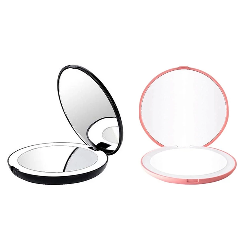 

Portable Folding Mirror With LED Light Makeup Mirror, 10X Magnifying Glass, 12 Lamp Bead Mini Mirror