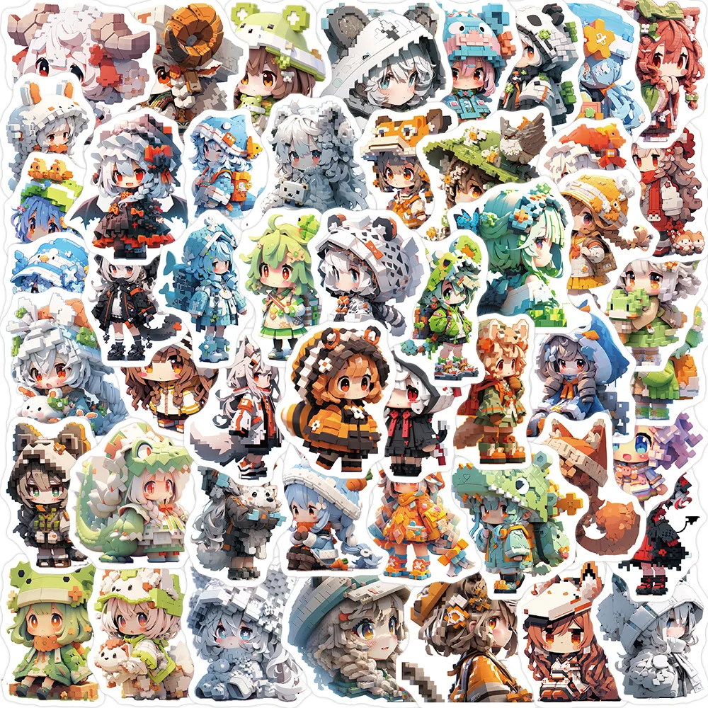 

50Pcs Creative Cartoon Cute Style Pixel Girl Series Graffiti Stickers Suitable For Helmet Desktop Wall Decoration DIY Stickers