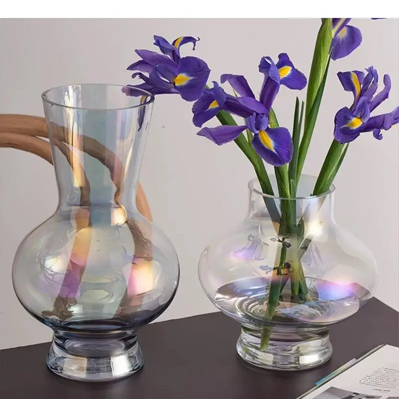 Colorful Gradient Glass Vase Hydroponics Flower Pots Desk Decoration Artificial Flowers Modern Decor Transparent Floral Vases