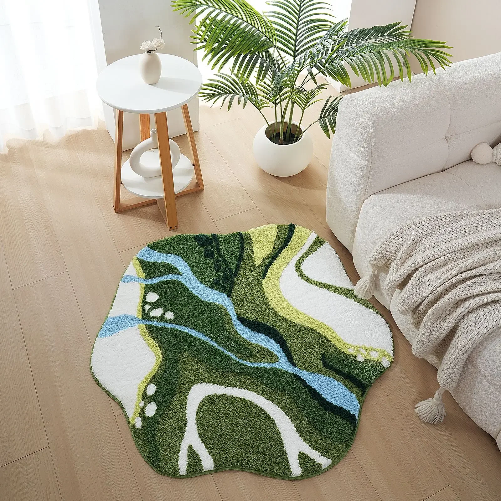 Creative Forest Tufted Moss Area Rug, Bedroom Bedside Rugs,Living Room Decorative Carpet, Water-absorbent Anti-slip Floor Mat