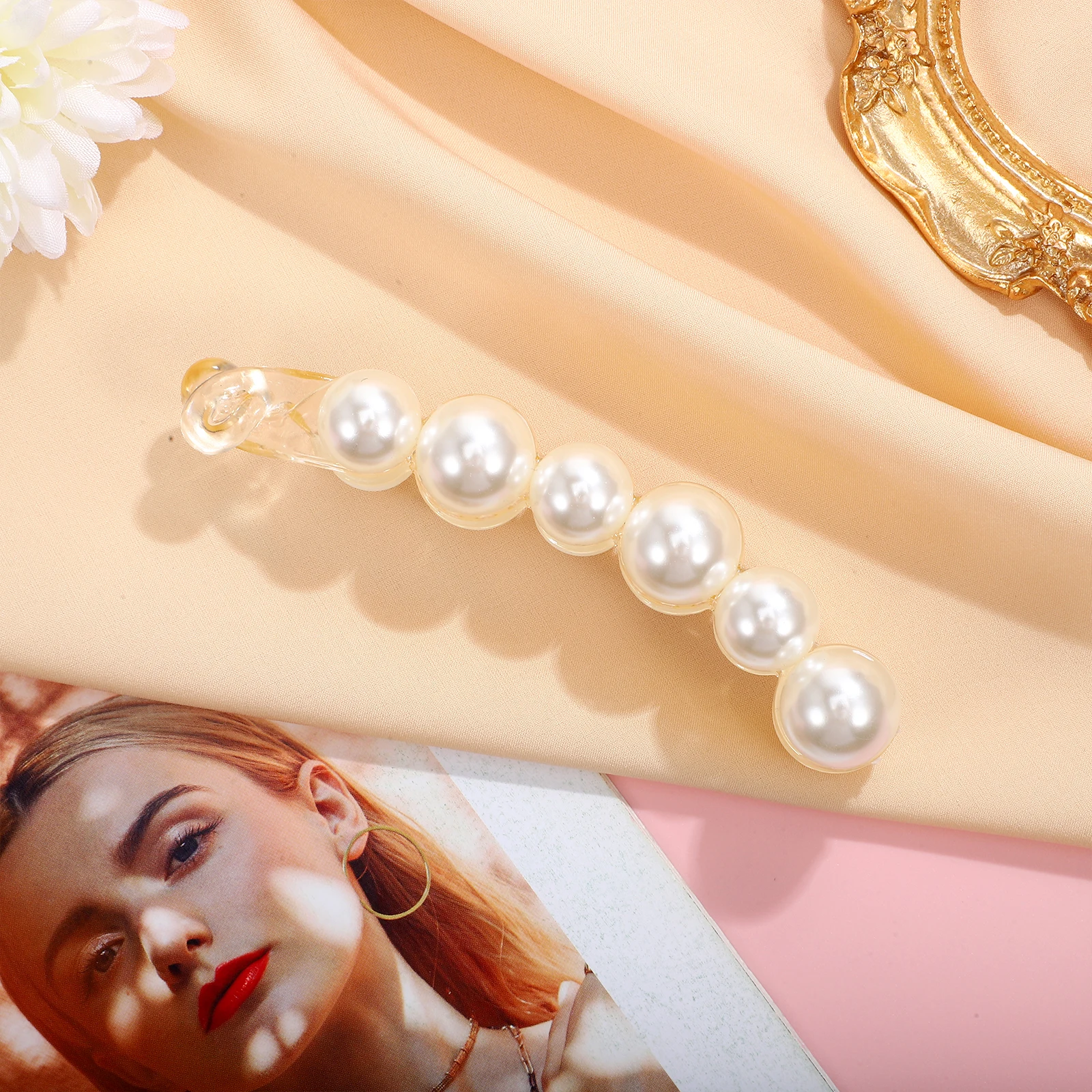 

Sturdy Pearl Clasp Plastic Hairpin Ponytail Styling Clamp Fishbone Clip Pearl Claw Barrettes Firm Hold Fine Thick Hair Durable