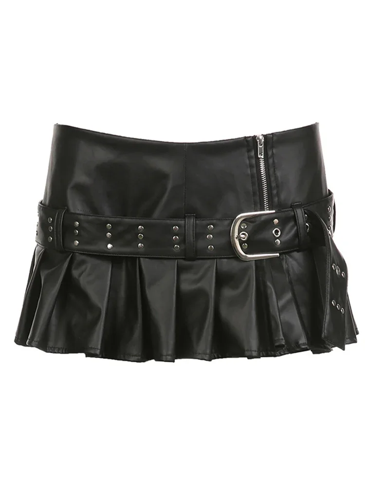 

Summer Women Dark Academia E-girl Mini PU Pleated Skirt 2000s Gyaru Y2k Tide Streetwear Grunge Harajuku Cyber Punk Micro Skirt