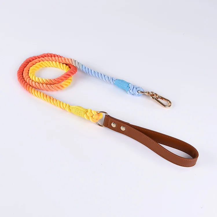 Luxury ECO Soft Vegan PU Leather Handle Pet Leads Braided Multi-color Rope Dog Collar Leash