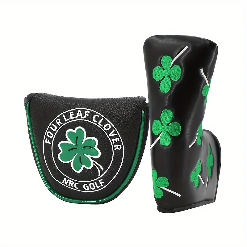 Good Luck Four Leaf Clover Golf Putter Cover For Mallet Blade Club, Waterproof Golf Head Cover Protector