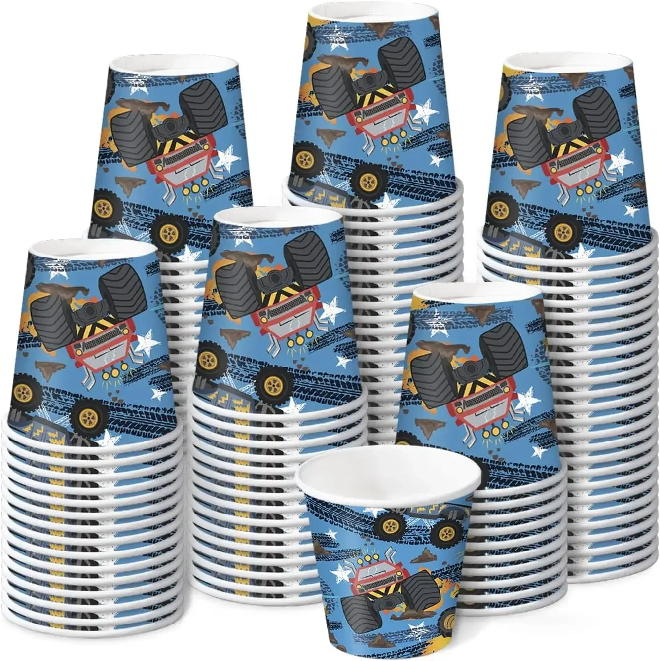 

Monster Truck 3oz Paper Cups, 100 Pack Small Disposable Party Cups, Colorful Off-Road Truck Designs, Mini Cups for Home, Bathroo