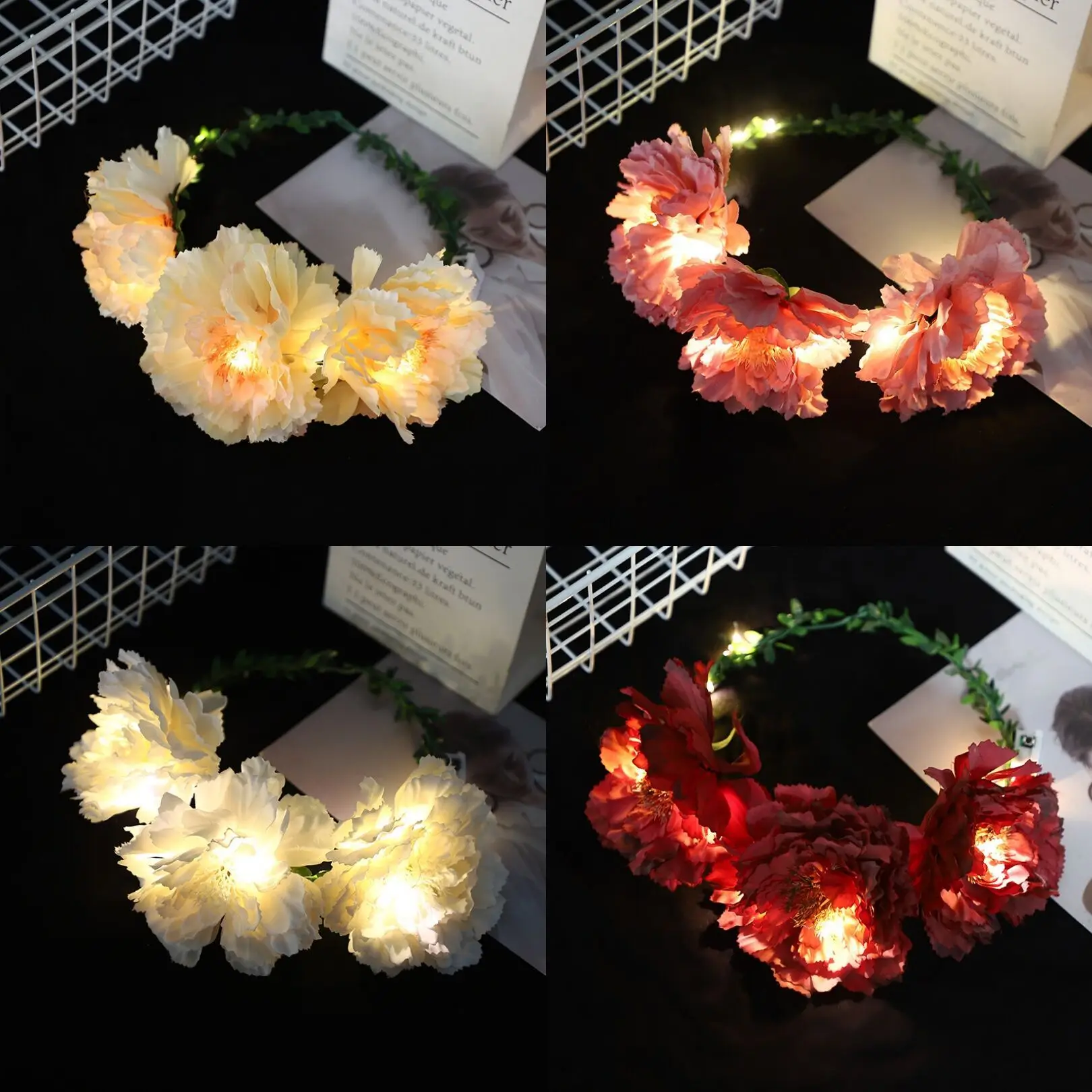 Women Girl Light up Headband LED Flower Crown Wreath Hair Accessories Luminous Glow Floral Headpiece Headdress Wedding Party