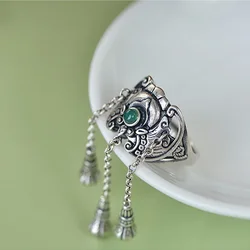 Vintage Ethnic Style Inlaid Imitation Jadeite Adjustable Rings for Women 2023 New Creative Party Vacation Jewelry Girl Gift