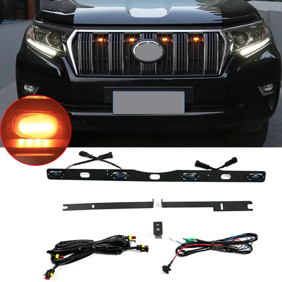 

Car Smoke Yellow Bule Front Bumper Hood Grille LED Lights For Toyota Prado (2014-2020)6pcs 4pcs Front Grill Lamps