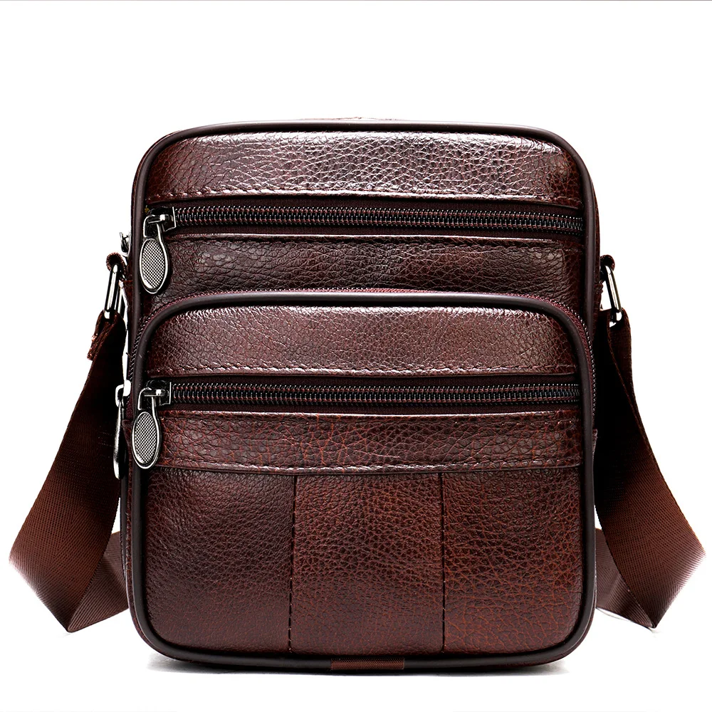 Men Shoulder Bag Genuine Leather Men's Crossbody Bags Business Zipper  Male Solid Messenger Bag Travel Outdoor Bag Phone Purse