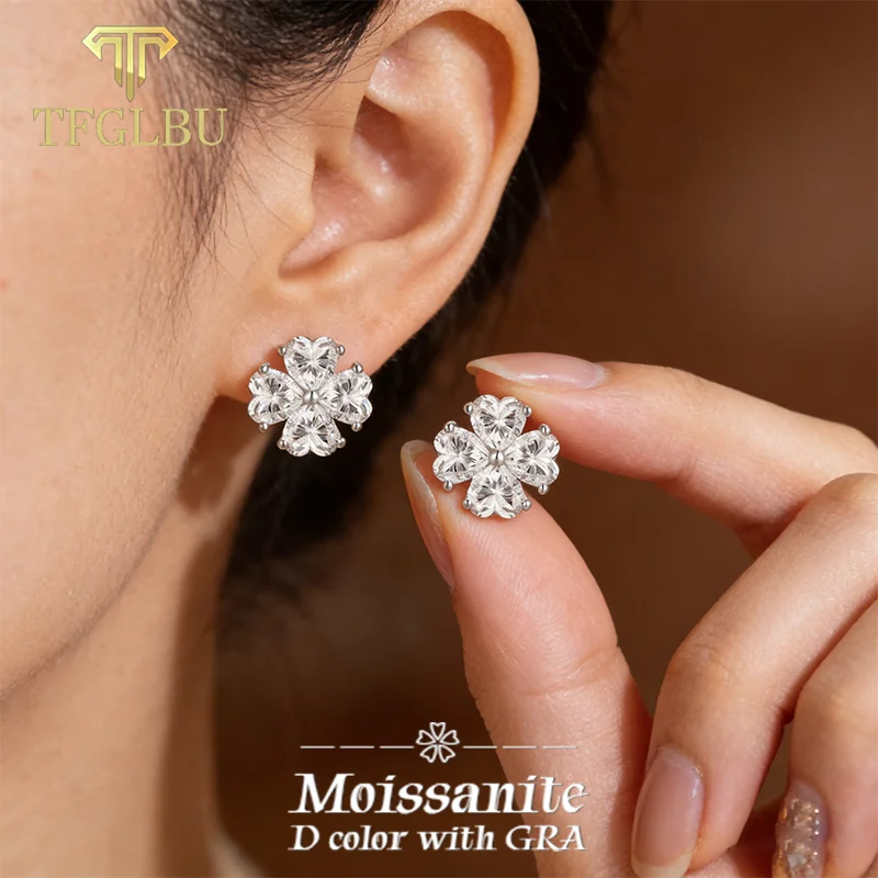 

TFGLBU серьги-капли с муассанитом и бриллиантами для женщин, серьги в форме сердца, цвет D, стерлинговое серебро 925, ювелирные изделия для свадьбы