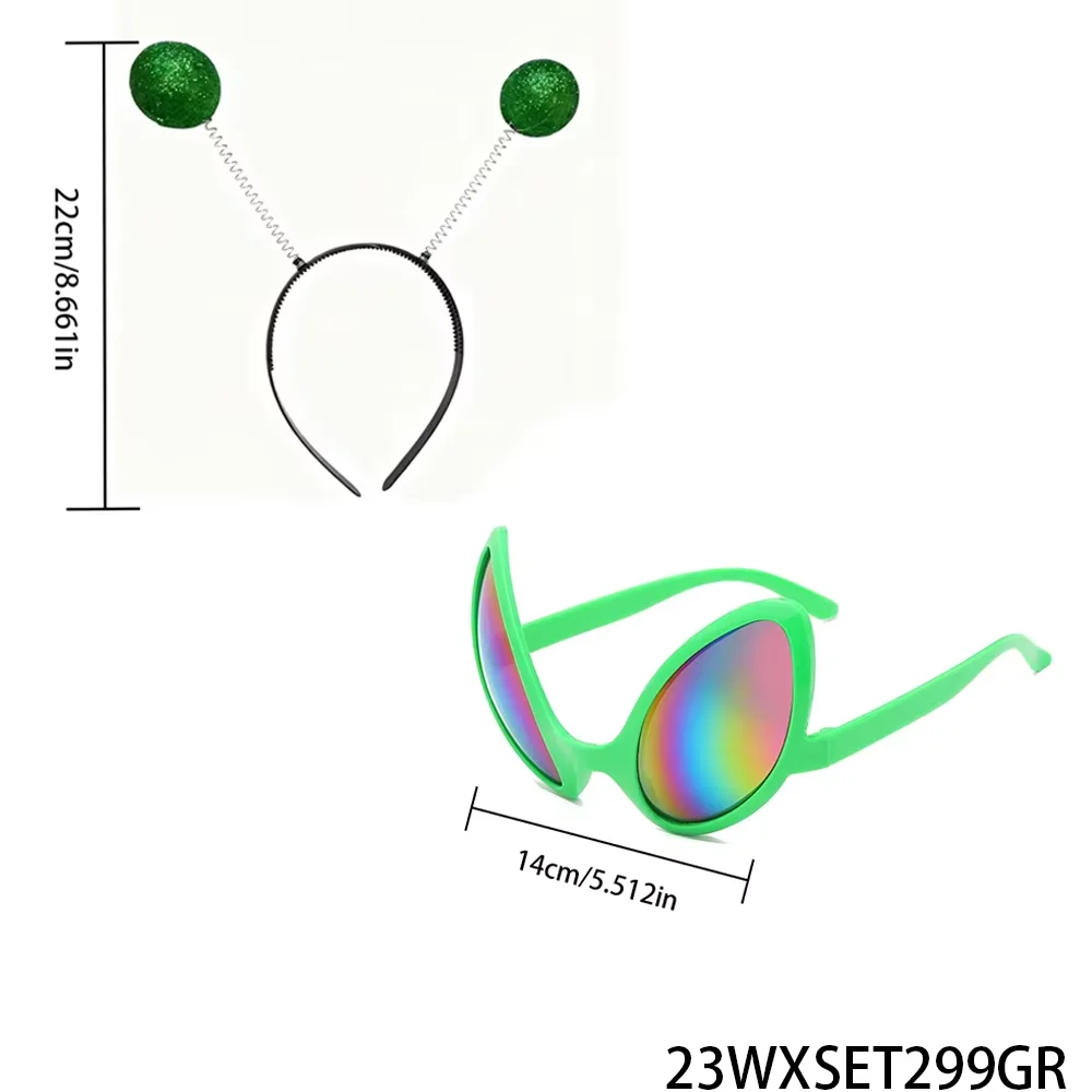 PESENAR Alien Theme Party Accessory Set - Green Glitter Ball Headband & Rainbow Lens Alien Sunglasses image 2