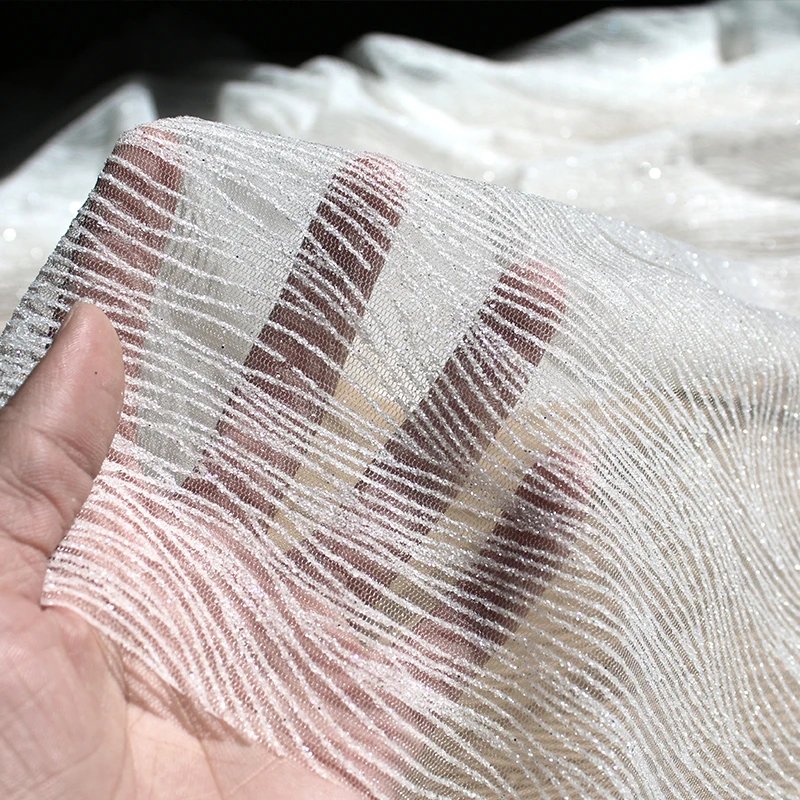 

Bronzing Striped Glitter Creative Fabric Water Ripple Skirt Performance Background Clothing High-end Designer Fabric Transformat